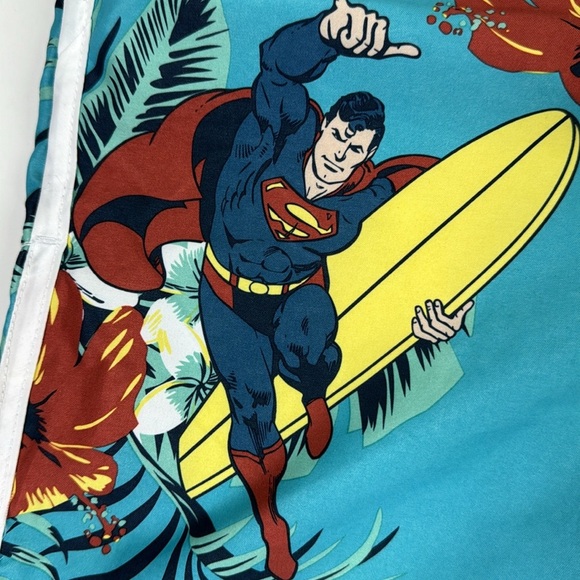 DC Comics Men's/Unisex Superman Surfing Tropical Blue Board Shorts - Picture 2 of 11